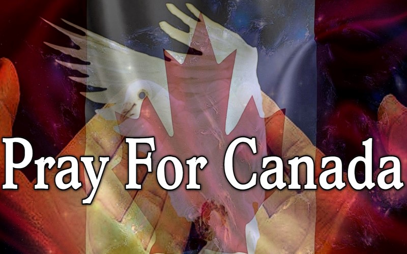 Pray for Canada with Canadian flag, dove and praying hands